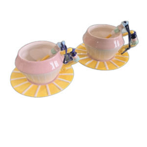 Anthropologie Rare Hand Painted Bone China Ivetta Cup & Saucer Set W/ Spoon 2015